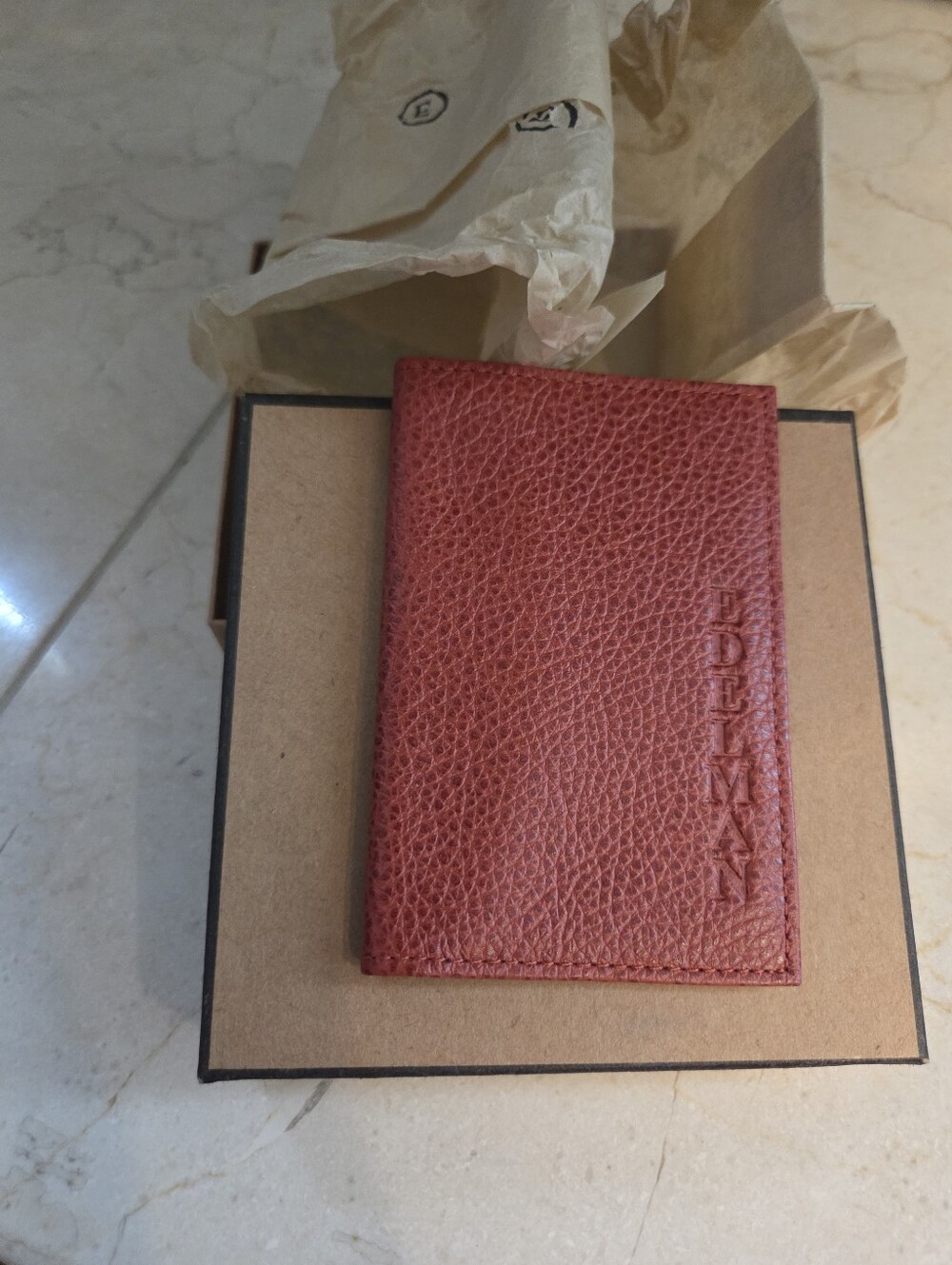 Edelman Red Pebbled Leather Bifold Card Holder in Box NWOT